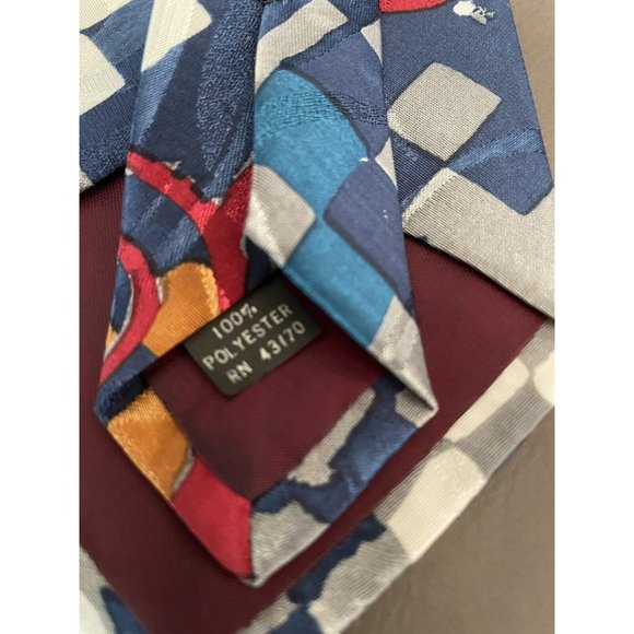 Editions by Van Heusen Tie Size 3.75" x 55" Blue Gray Red Orange Geometric Print - Picture 5 of 6